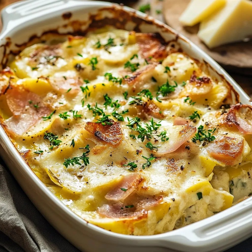 Kartoffel-Lauch-Gratin mit Schinken