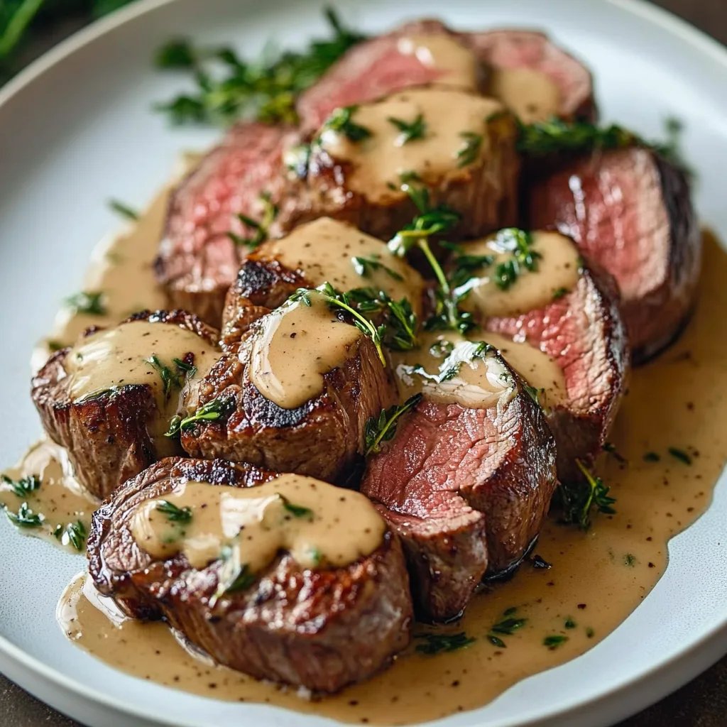 Rinderfilet mit Knoblauch-Dijon-Sahnesauce