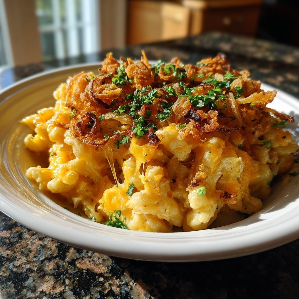 Käsespätzle mit gebratenen Zwiebelringen