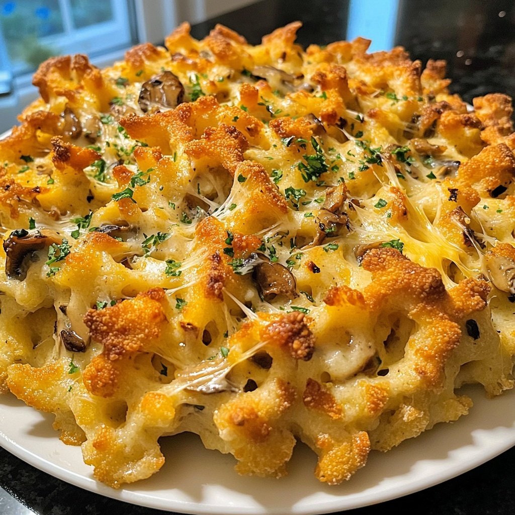 Kräuter-Käsespätzle Auflauf mit Waldpilzen