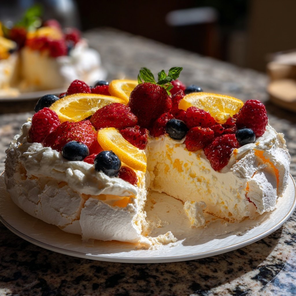 Festliche Zitrus Pavlova mit Beeren