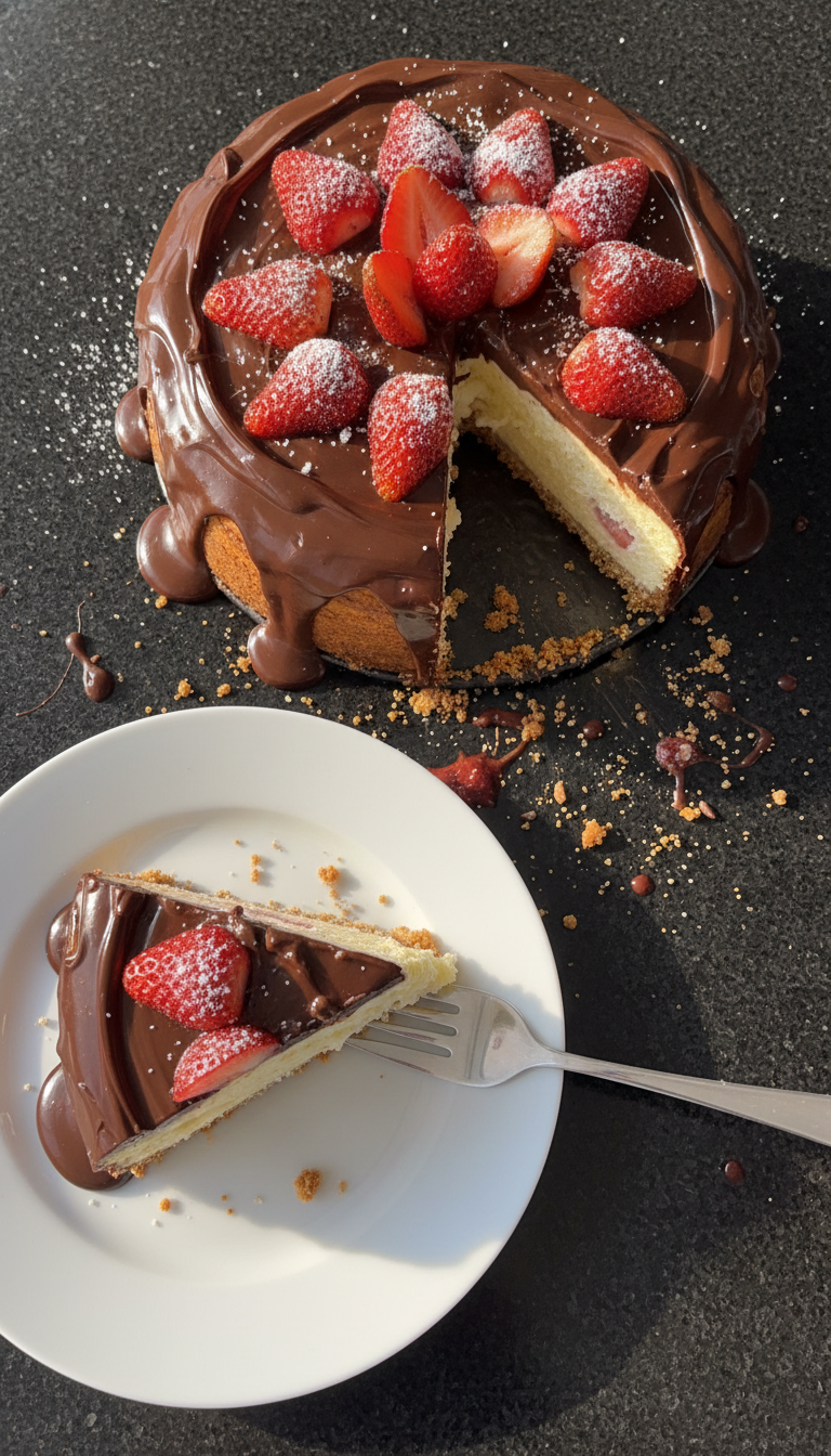 Schokoüberzogener Erdbeer Käsekuchen​