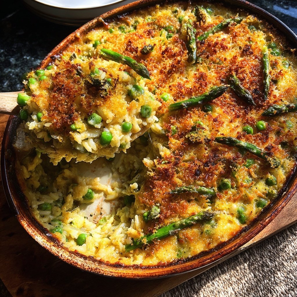 Frühlingsgemüse und Reisauflauf