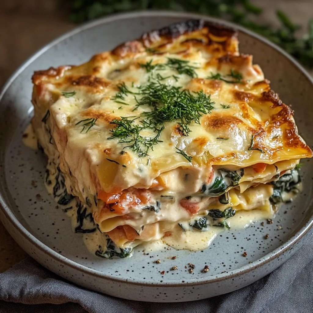 Lachs-Spinat-Lasagne mit Sahnesoße