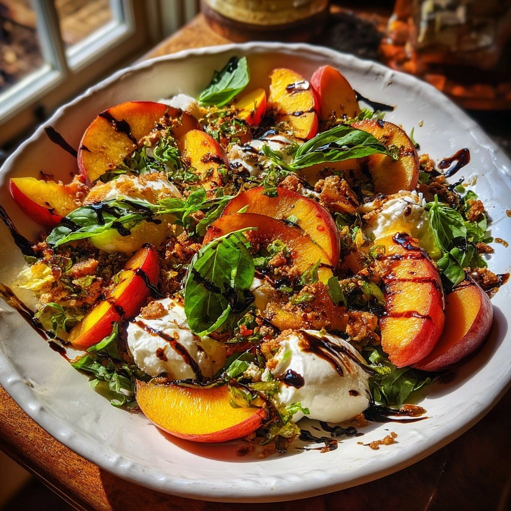 Gegrillter Pfirsich- und Burrata-Salat