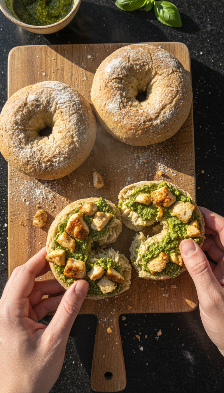 Pesto Hähnchen Protein Bagels