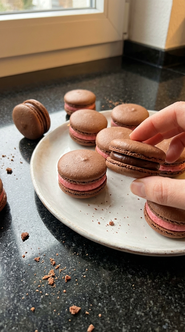 Schoko Erdbeer Macarons​