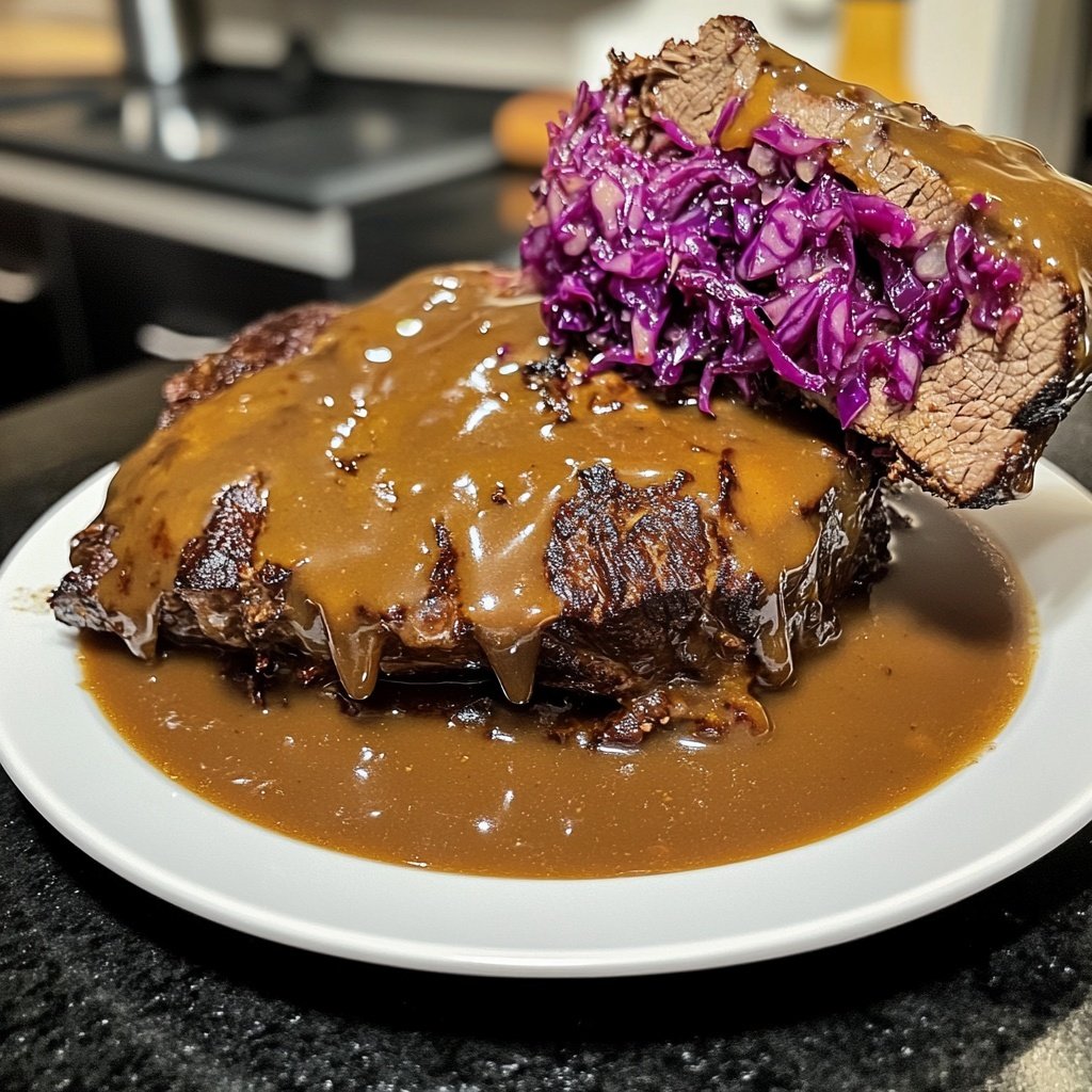 Deftiger Hausmannskost-Rinderbraten mit Rotkohl
