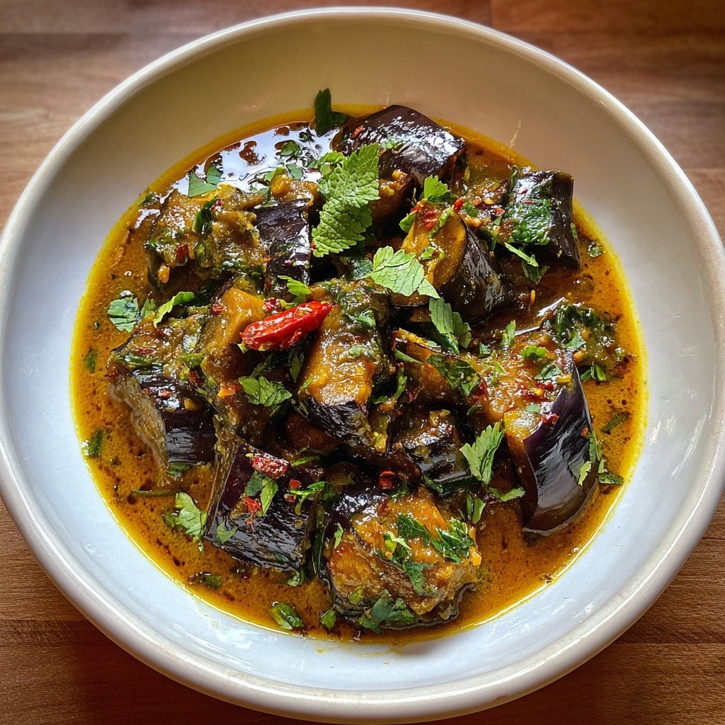 Auberginen-Curry unter Vanille-Sauce