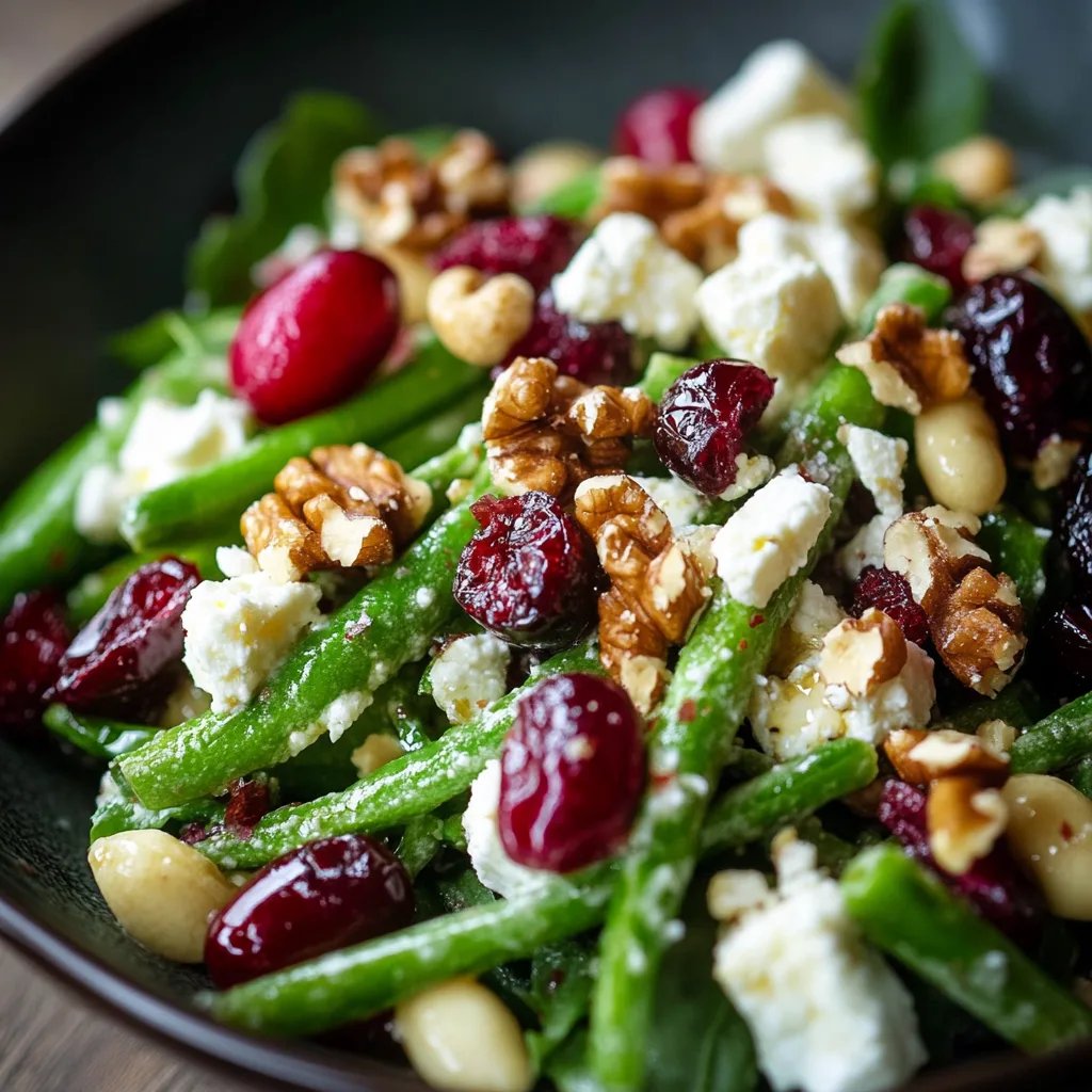 Festlicher grüner Bohnensalat mit Feta, Cranberries und Walnüssen