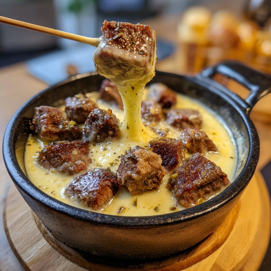 Fleischfondue mit Rinderfilet Würfeln