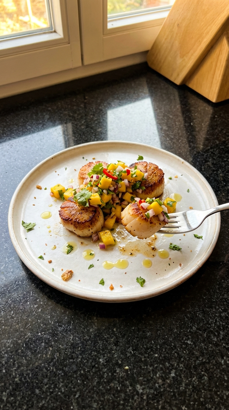 Gebratene Jakobsmuscheln mit Mango Salsa​