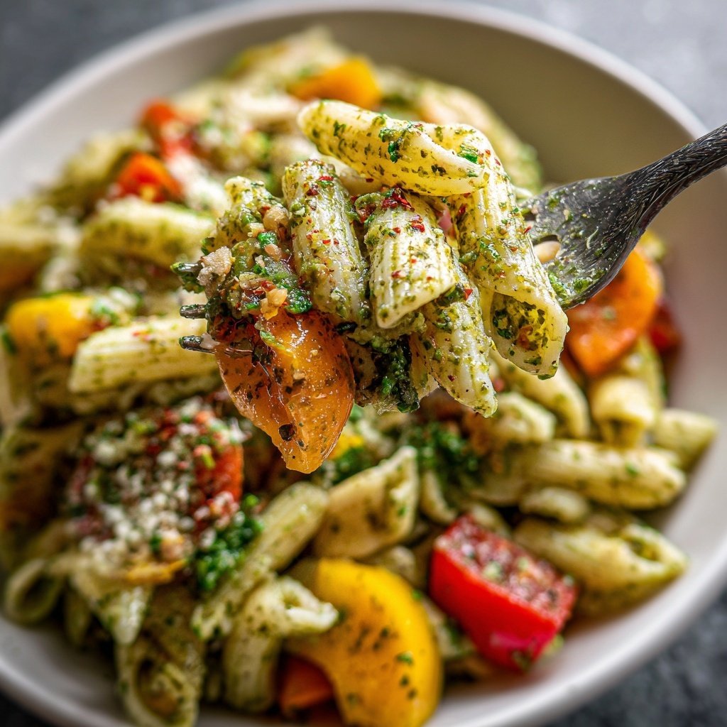 Silvester Nudelsalat mit Pesto Dressing